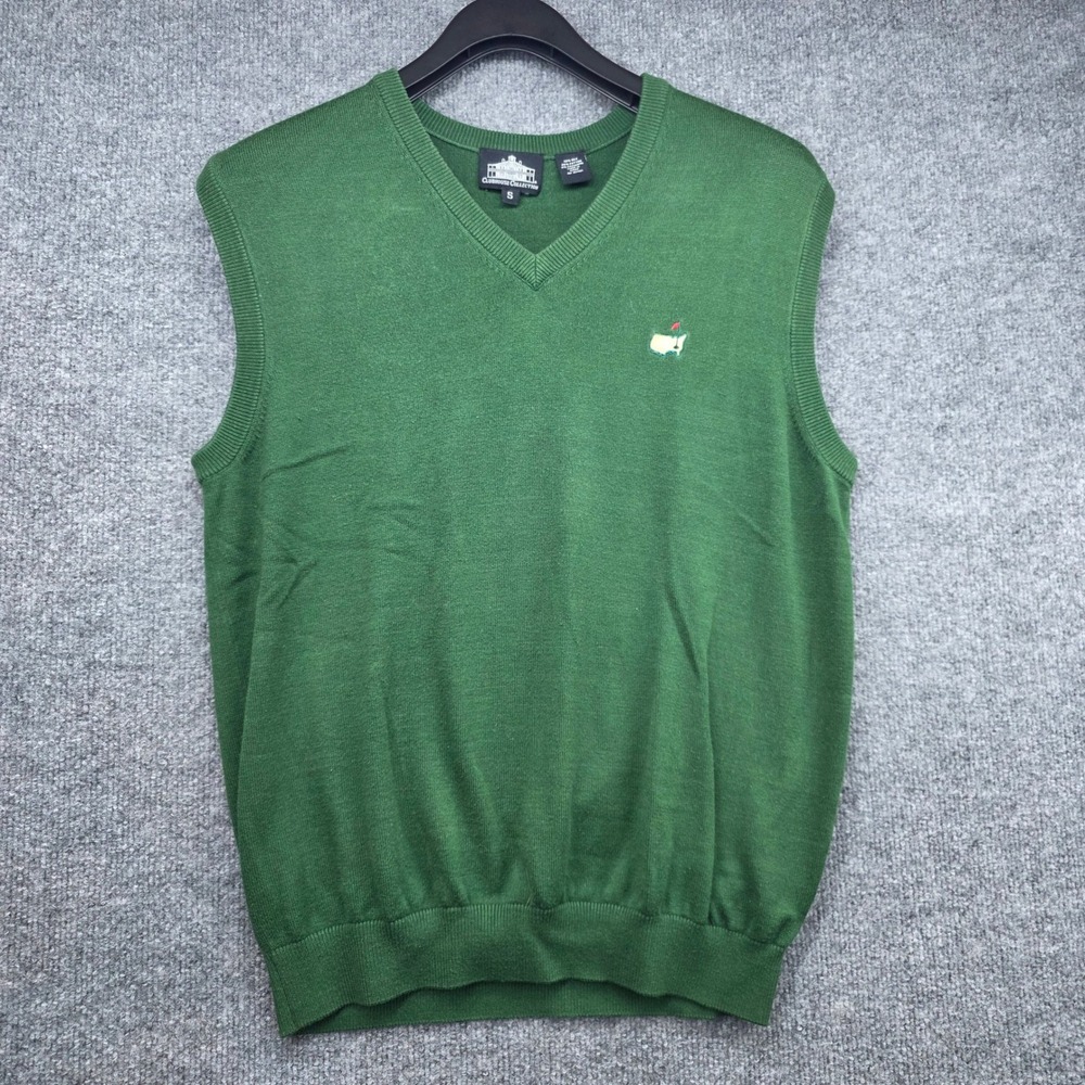 Clubhouse Collection Masters Green Silk Cotton Cashmere V-Neck Vest Mens S